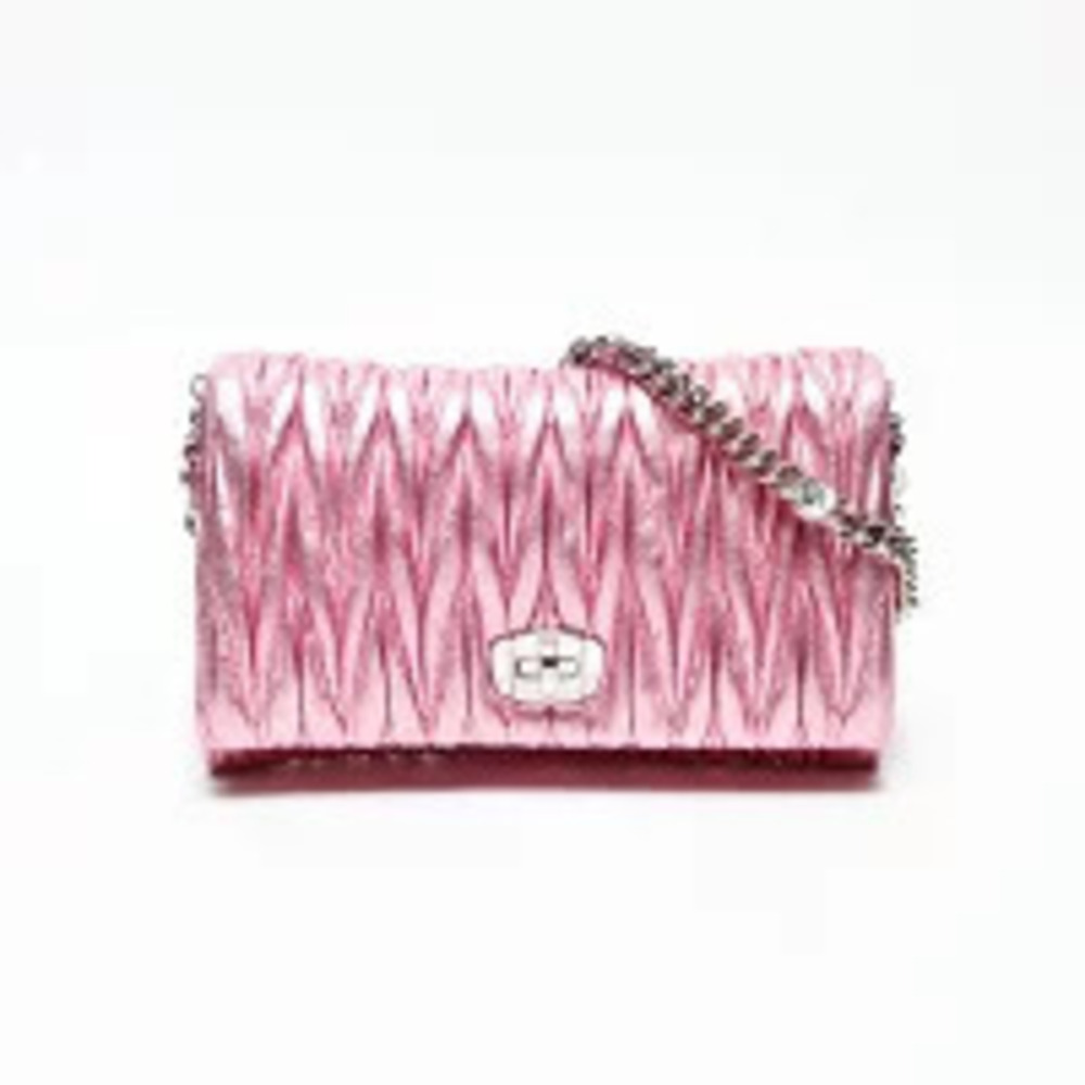 Miu Miu Crystal Matelasse Pink Bag Metallic Shoulder